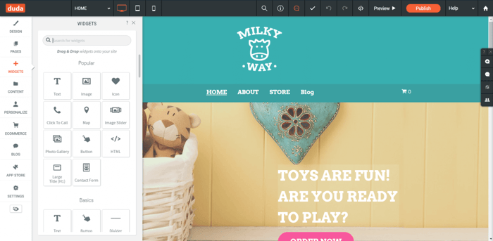 Duda vs Wix: Duda editor widgets