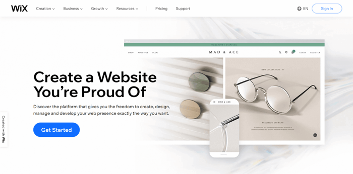 Duda vs Wix: Wix home page