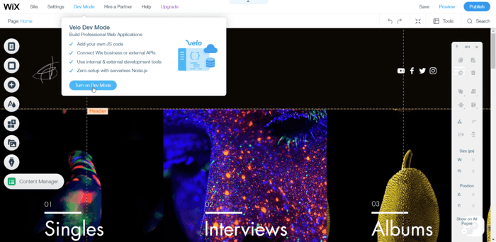 Wix dev mode