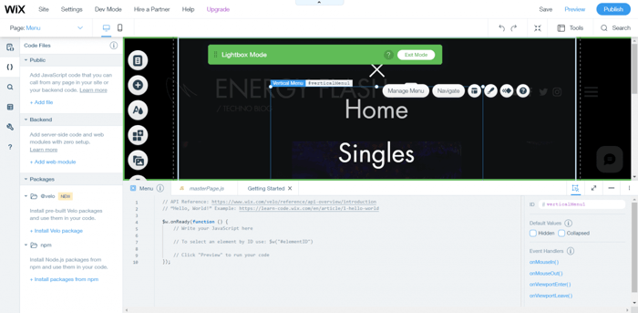 Wix velo dev mode
