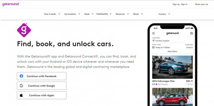 Getaround Webflow website example
