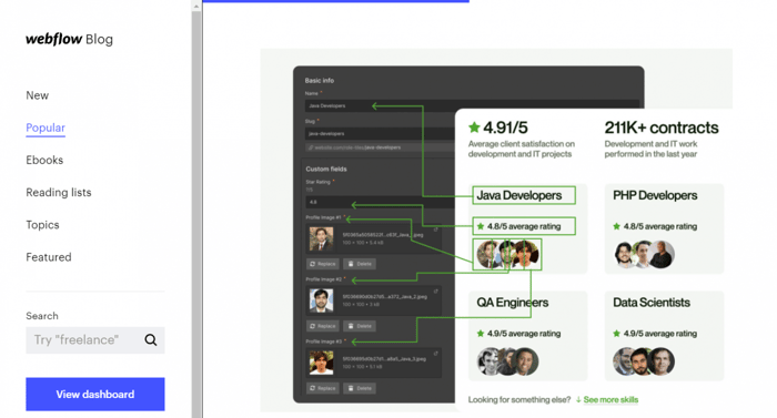 Upwork Webflow website example landing page