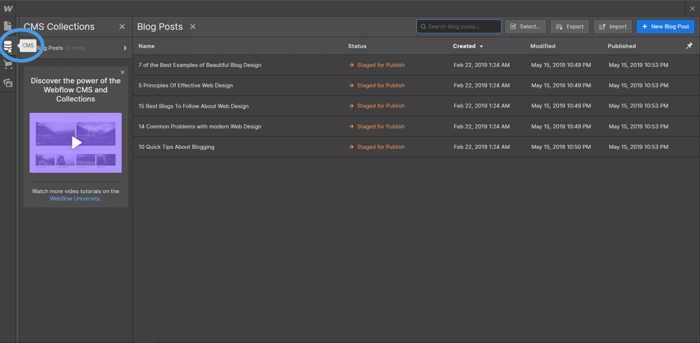 Webflow CMS content management system