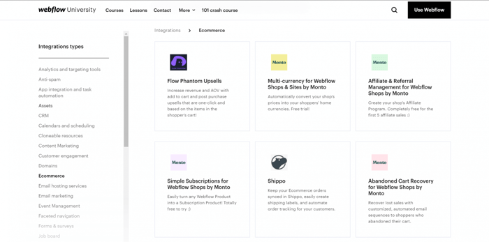 Webflow integrations