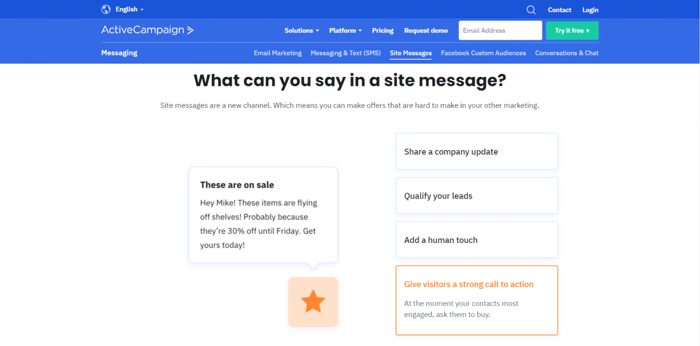 ActiveCampaign site messages