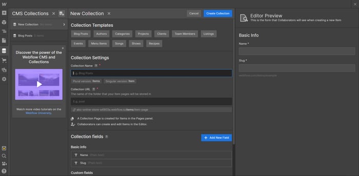 Webflow CMS collections
