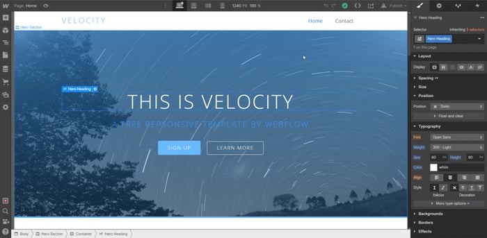 Webflow Designer in action