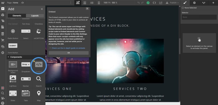 Webflow embed custom code