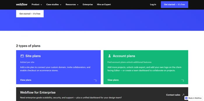 Webflow pricing plans