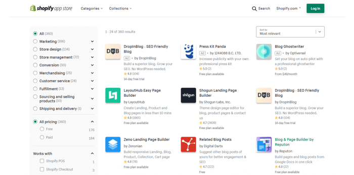 Shopify blogging DropInBlog