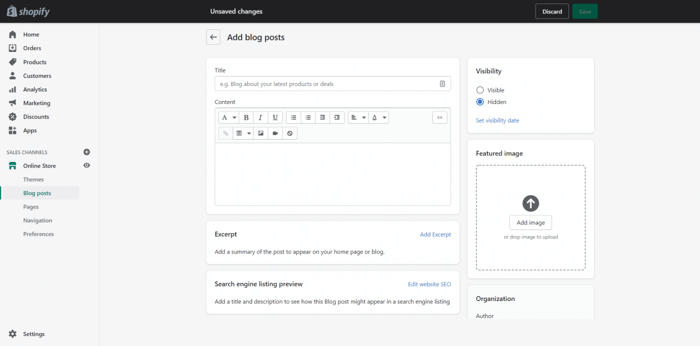 Shopify built-in blog