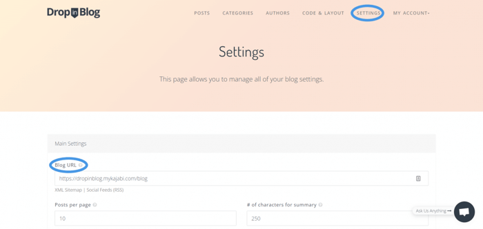 DropInBlog paste blog URL