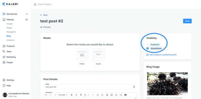 Kajabi blog unpublish posts