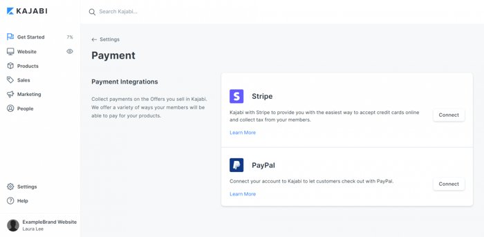 Kajabi payment processors integrations