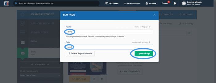 ClickFunnels dialog box