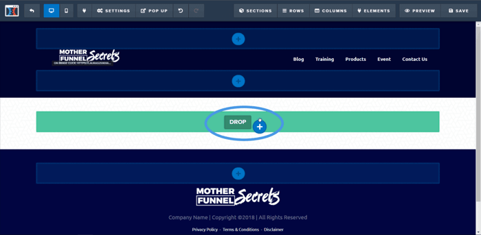 ClickFunnels drag and drop one column row