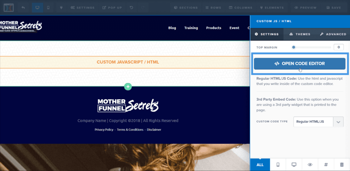 ClickFunnels open code editor