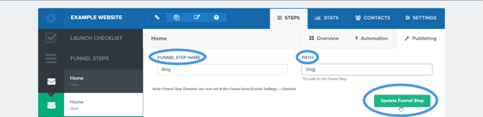 ClickFunnel page name path update funnel step