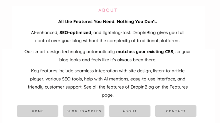 An About Us page created in Carrd