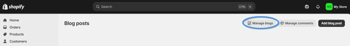Open blog settings in Shopify