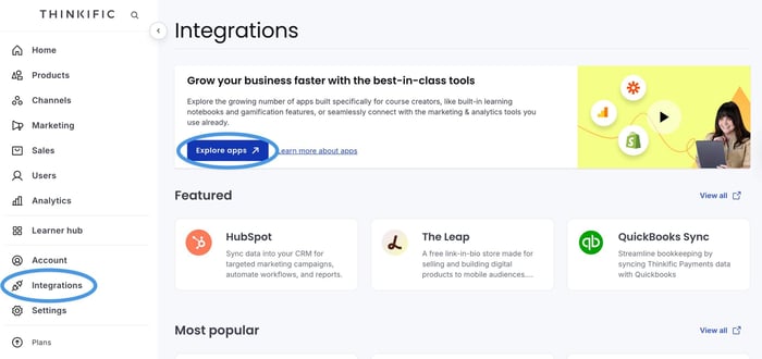 Thinkific blog install step