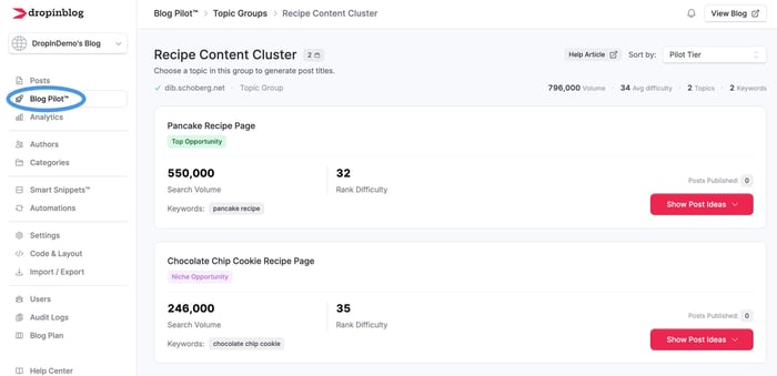 Accessing Blog Pilot™ from within the DropInBlog editor