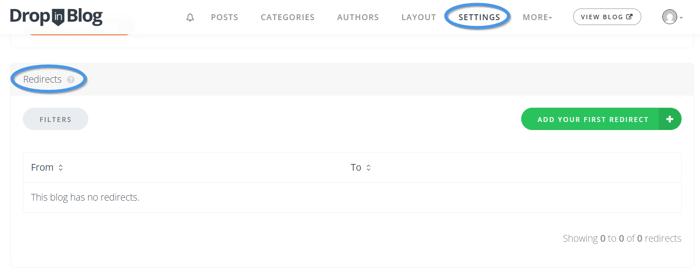 Accessing redirects from your DropInBlog account