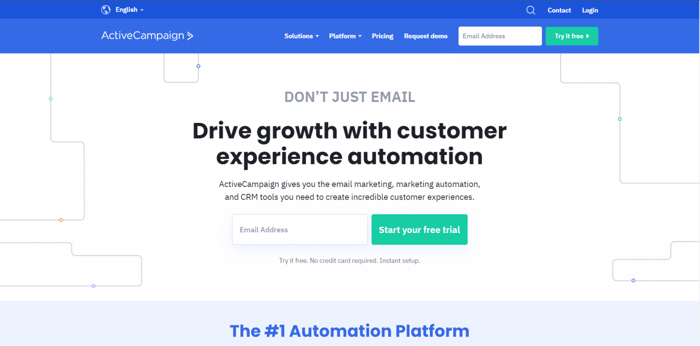 ActiveCampaign vs. Mailchimp ActiveCampaign home page