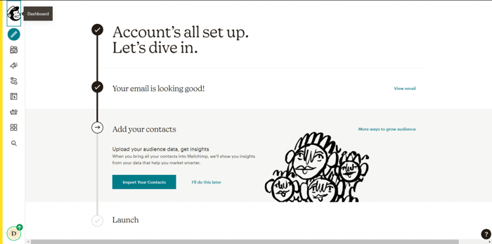 Mailchimp admin dashboard