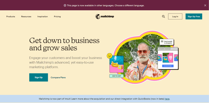 Mailchimp home page