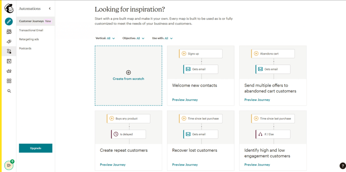 Mailchimp prebuilt automations