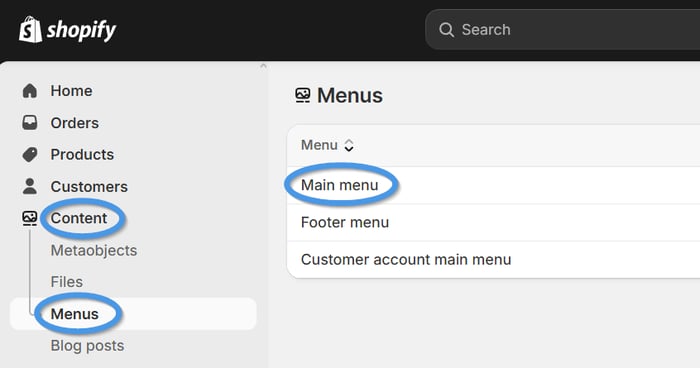Add a blog link to your Shopify store's menu
