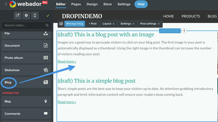 Adding a blog section in Webador