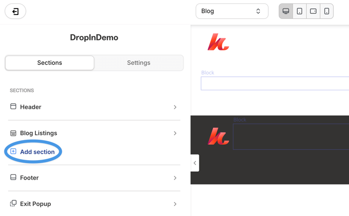 Add a section in Kajabi