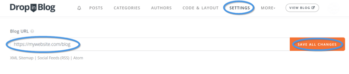 Add your blog link to your DropInBlog account