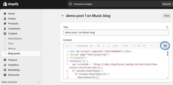 Add Buy button to your blog post in Shopify