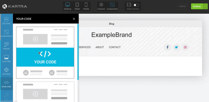 Adding Your Code section in Kartra
