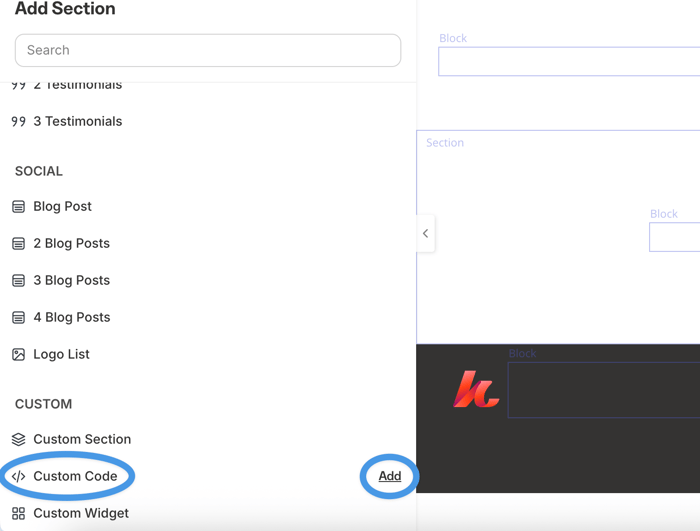 Add a custom code section in Kajabi