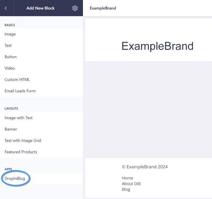 Add DropInBlog App as a new section