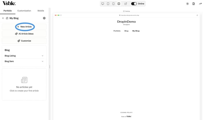 Adding a new article in Vsble