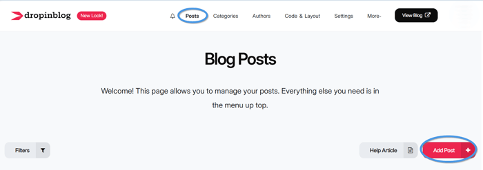 Adding a new post from the DropInBlog dashboard
