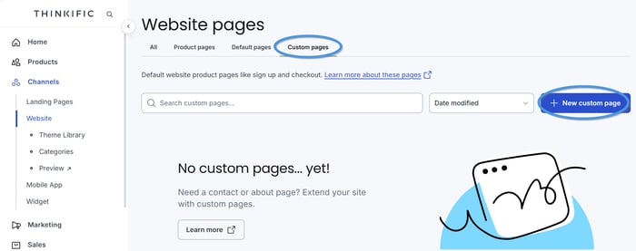 Create a new custom page on Thinkific