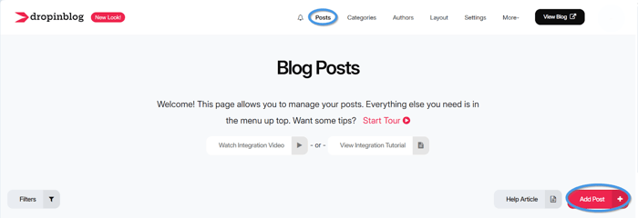 Creating a new blog post in DropInBlog