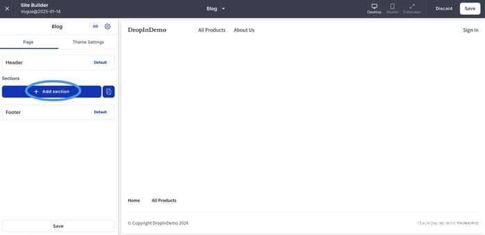 Thinkific blog install step