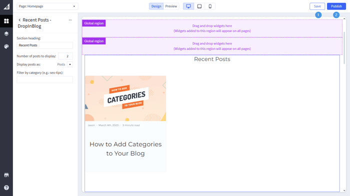 Save changes after adding recent posts in BigCommerce