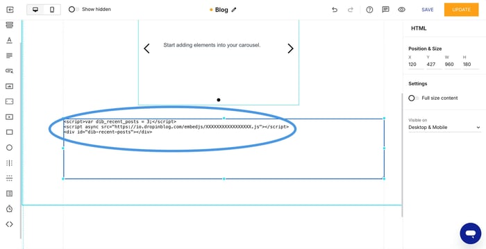 Adding Recent Posts code to Instapage