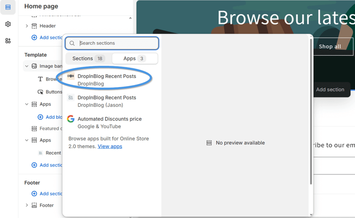 Display recent posts from your DropInBlog blog on your Shopify homepage