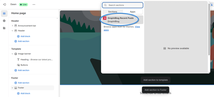Display recent posts from your DropInBlog blog on your Shopify homepage
