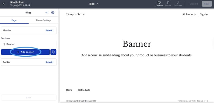 Thinkific blog install step
