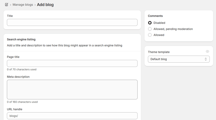 Add a blog from your Shopify account